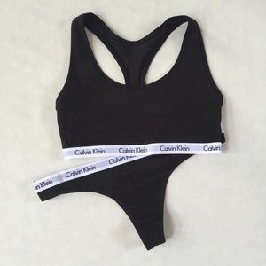 Calvin Klein Black Medium Bralette Large Thong Set